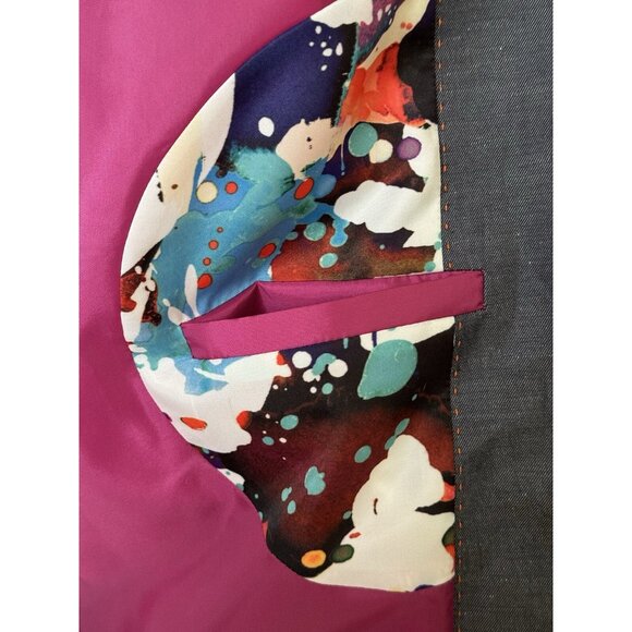 Robert Graham Blazer Men's 40 Gray Blue Cotton Three-Button Floral Lined - Picture 11 of 16